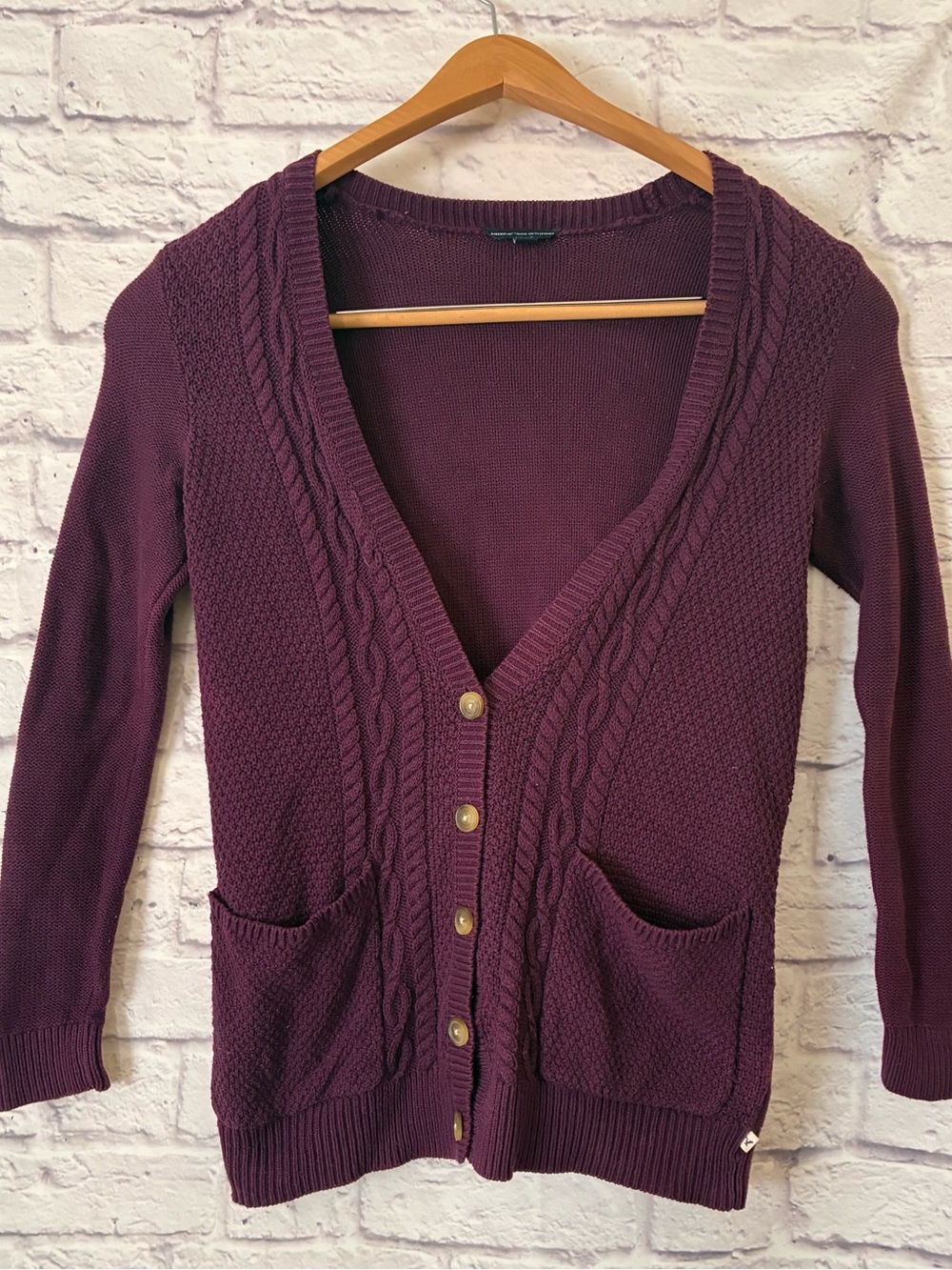 American Eagle Women's Cable Knit Button-Front Cardigan Sweater - Small